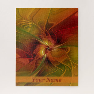 Abstract Red Orange Brown Green Art Flower Name Jigsaw Puzzle