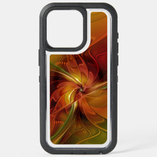 Abstract Red Orange Brown Green Fractal Art Flower
