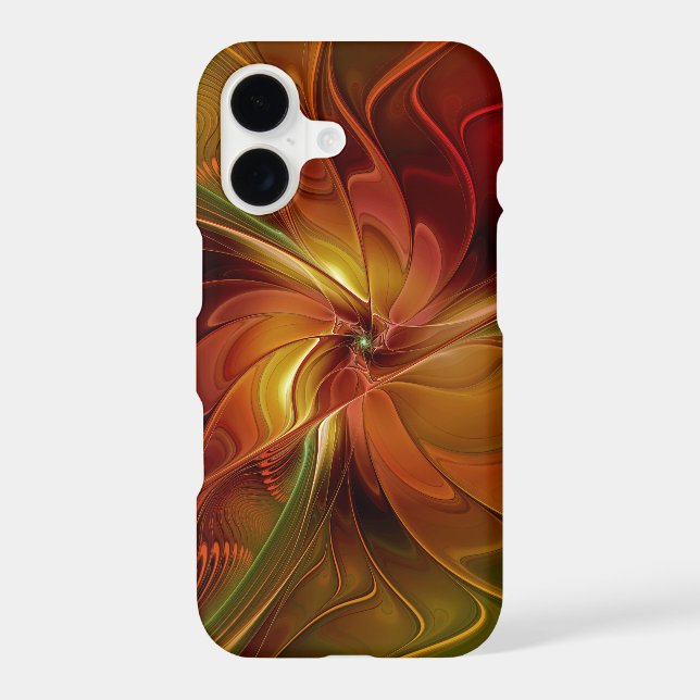 Abstract Red Orange Brown Green Fractal Art Flower (Back)