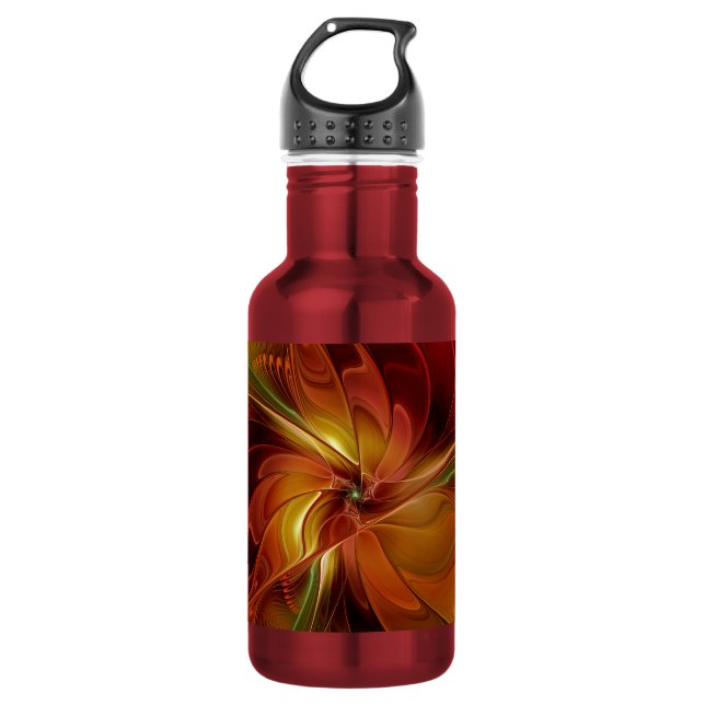 Abstract Red Orange Brown Green Fractal Art Flower 532 Ml Water Bottle (Front)
