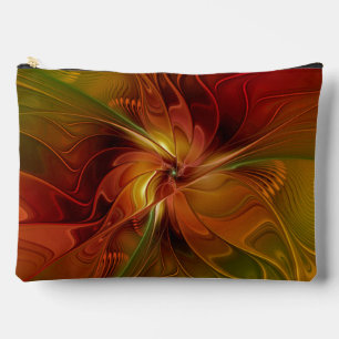Abstract Red Orange Brown Green Fractal Art Flower Accessory Pouch