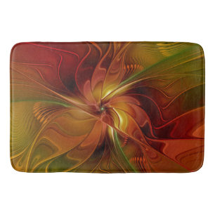 Abstract Red Orange Brown Green Fractal Art Flower Bath Mat