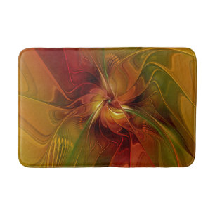 Abstract Red Orange Brown Green Fractal Art Flower Bath Mat