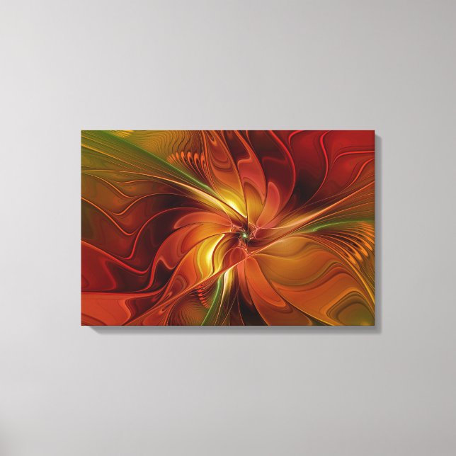 Abstract Red Orange Brown Green Fractal Art Flower Canvas Print (Front)