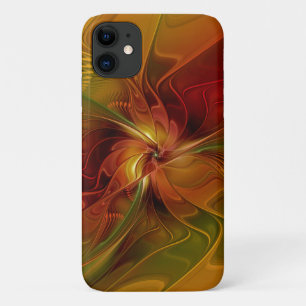 Abstract Red Orange Brown Green Fractal Art Flower iPhone 11 Case