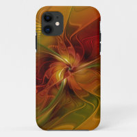 Abstract Red Orange Brown Green Fractal Art Flower