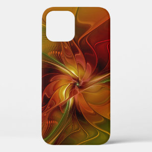 Abstract Red Orange Brown Green Fractal Art Flower iPhone 12 Case