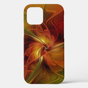 Abstract Red Orange Brown Green Fractal Art Flower iPhone 12 Case