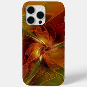 Abstract Red Orange Brown Green Fractal Art Flower iPhone 15 Pro Max Case