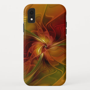 Abstract Red Orange Brown Green Fractal Art Flower iPhone XR Case