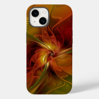 Abstract Red Orange Brown Green Fractal Art Flower