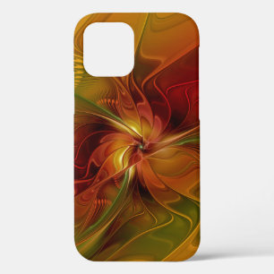 Abstract Red Orange Brown Green Fractal Art Flower iPhone 12 Pro Case