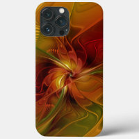 Abstract Red Orange Brown Green Fractal Art Flower