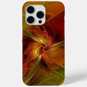 Abstract Red Orange Brown Green Fractal Art Flower iPhone 15 Pro Max Case