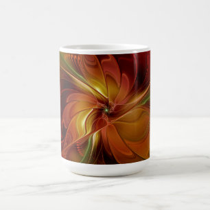 Abstract Red Orange Brown Green Fractal Art Flower Coffee Mug