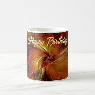 Abstract Red Orange Brown Green Fractal Art Flower Coffee Mug