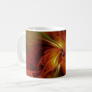 Abstract Red Orange Brown Green Fractal Art Flower Coffee Mug