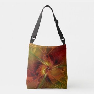 Abstract Red Orange Brown Green Fractal Art Flower Crossbody Bag