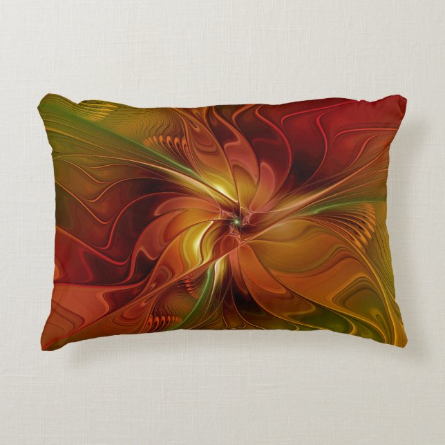 Abstract Red Orange Brown Green Fractal Art Flower Decorative Cushion (Front)