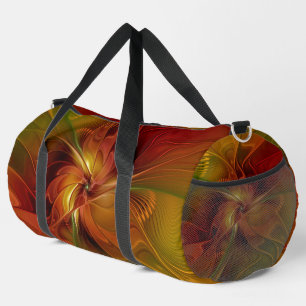 Abstract Red Orange Brown Green Fractal Art Flower Duffle Bag