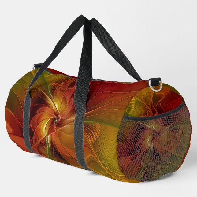 Abstract Red Orange Brown Green Fractal Art Flower Duffle Bag (Right Corner)