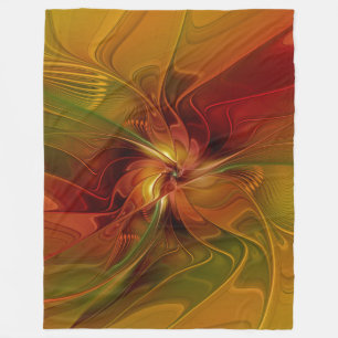 Abstract Red Orange Brown Green Fractal Art Flower Fleece Blanket