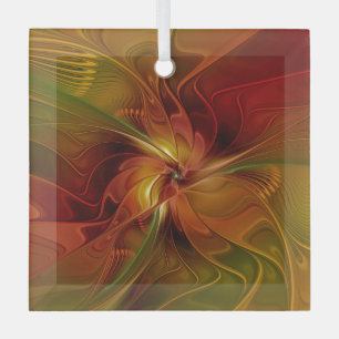 Abstract Red Orange Brown Green Fractal Art Flower Glass Tree Decoration
