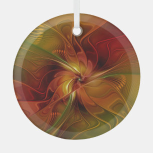 Abstract Red Orange Brown Green Fractal Art Flower Glass Tree Decoration