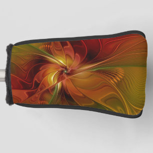 Abstract Red Orange Brown Green Fractal Art Flower Golf Head Cover