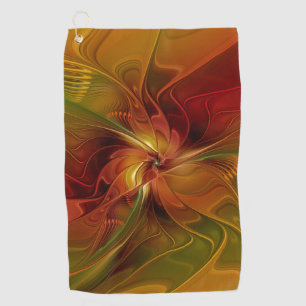 Abstract Red Orange Brown Green Fractal Art Flower Golf Towel