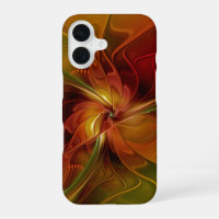 Abstract Red Orange Brown Green Fractal Art Flower