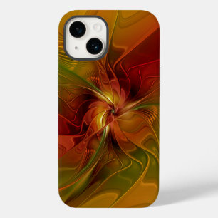Abstract Red Orange Brown Green Fractal Art Flower iPhone 14 Case