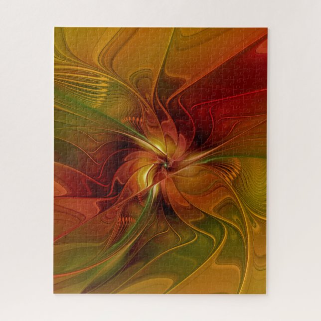 Abstract Red Orange Brown Green Fractal Art Flower Jigsaw Puzzle (Vertical)