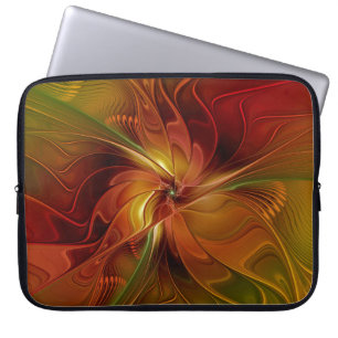 Abstract Red Orange Brown Green Fractal Art Flower Laptop Sleeve