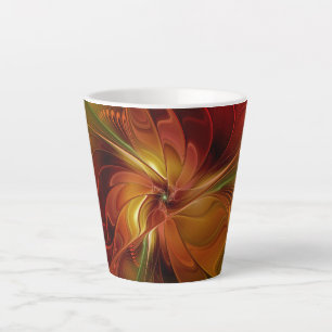 Abstract Red Orange Brown Green Fractal Art Flower Latte Mug