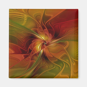 Abstract Red Orange Brown Green Fractal Art Flower Magnet