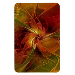Abstract Red Orange Brown Green Fractal Art Flower Magnet