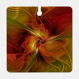Abstract Red Orange Brown Green Fractal Art Flower Metal Tree Decoration