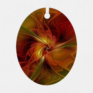 Abstract Red Orange Brown Green Fractal Art Flower Metal Tree Decoration