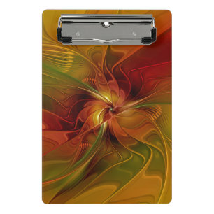Abstract Red Orange Brown Green Fractal Art Flower Mini Clipboard