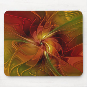 Abstract Red Orange Brown Green Fractal Art Flower Mouse Mat