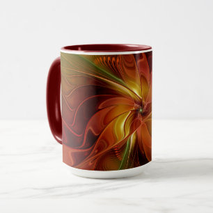 Abstract Red Orange Brown Green Fractal Art Flower Mug