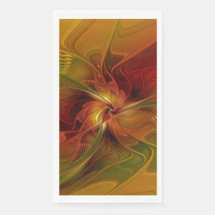 Abstract Red Orange Brown Green Fractal Art Flower Napkin