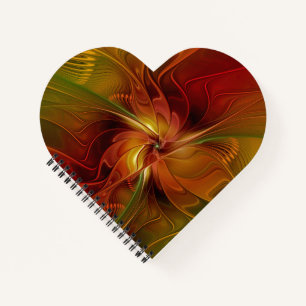 Abstract Red Orange Brown Green Fractal Art Flower Notebook