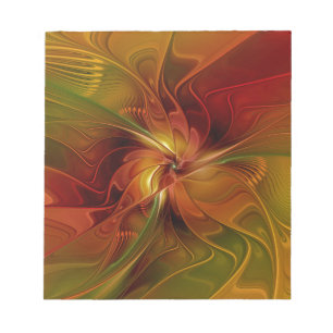 Abstract Red Orange Brown Green Fractal Art Flower Notepad