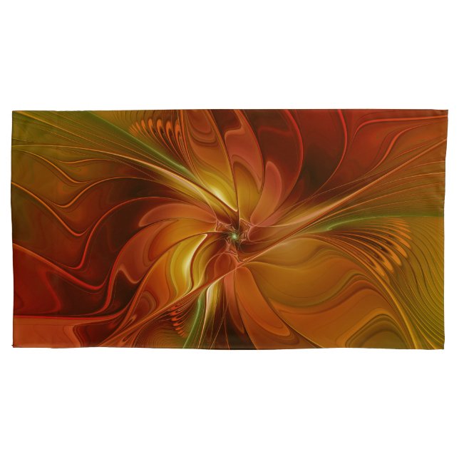 Abstract Red Orange Brown Green Fractal Art Flower Pillowcase (Front)