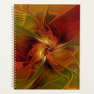 Abstract Red Orange Brown Green Fractal Art Flower Planner