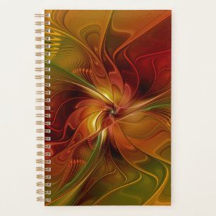 Abstract Red Orange Brown Green Fractal Art Flower Planner