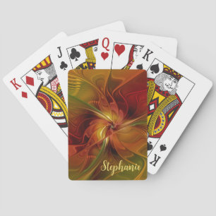 Abstract Red Orange Brown Green Fractal Art Flower Playing Cards