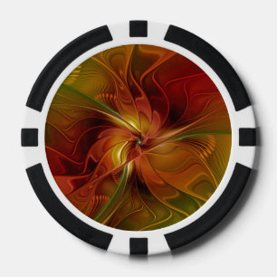 Abstract Red Orange Brown Green Fractal Art Flower Poker Chips